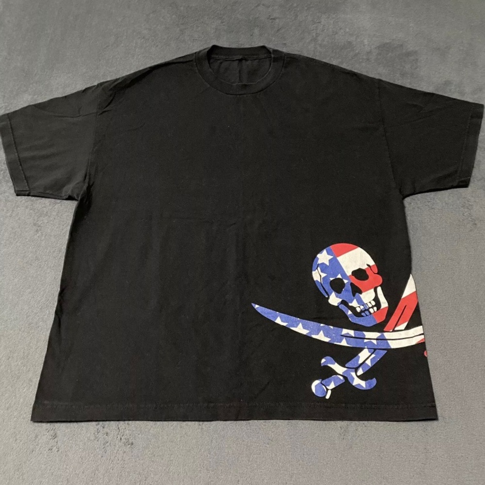 Sea Wolf Shirt Mens 2XL Black Pirate Skull Crossbones American Flag Graphic Tee